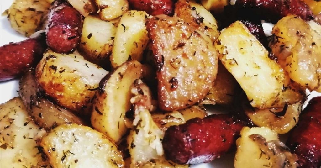 Rustic Roasted Potatoes With Game Sausages recipe