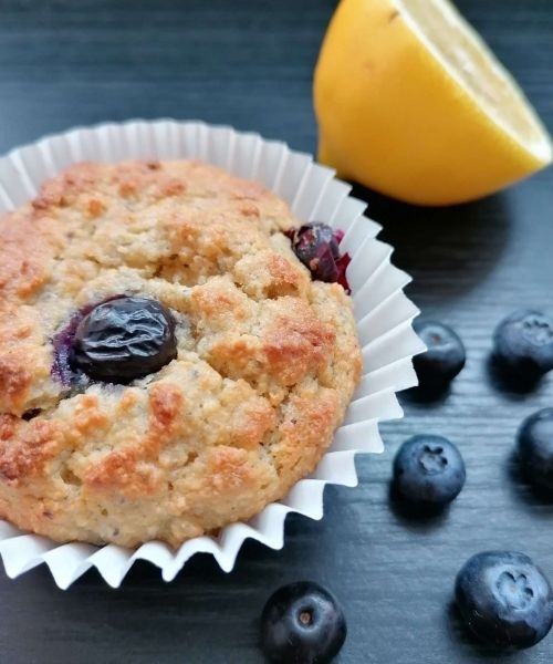 almond flour blueberry muffins with lemon juice and zest